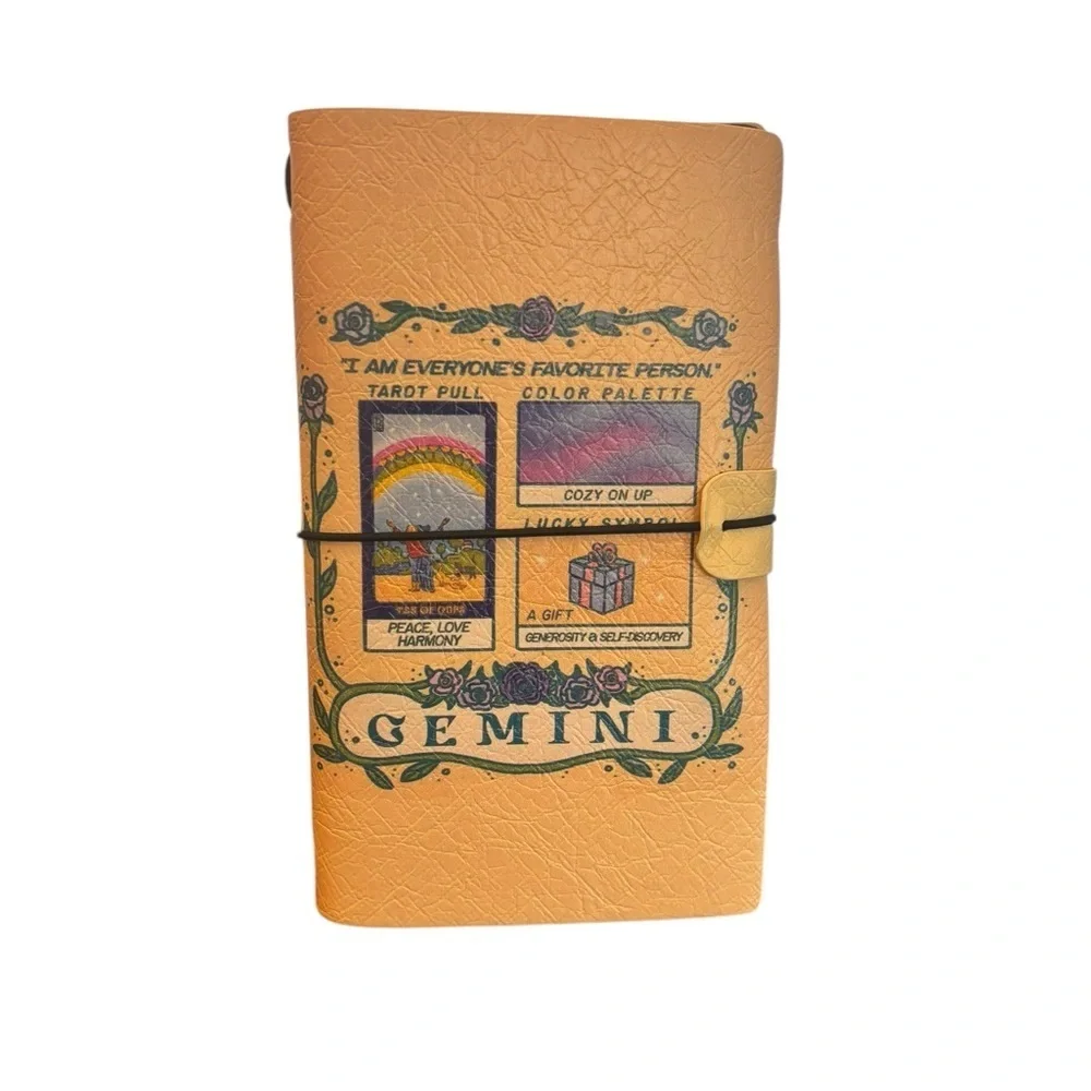 Travelers Notebook Journal Refillable Faux Leather A3 Zodiac Gemini Yellow
